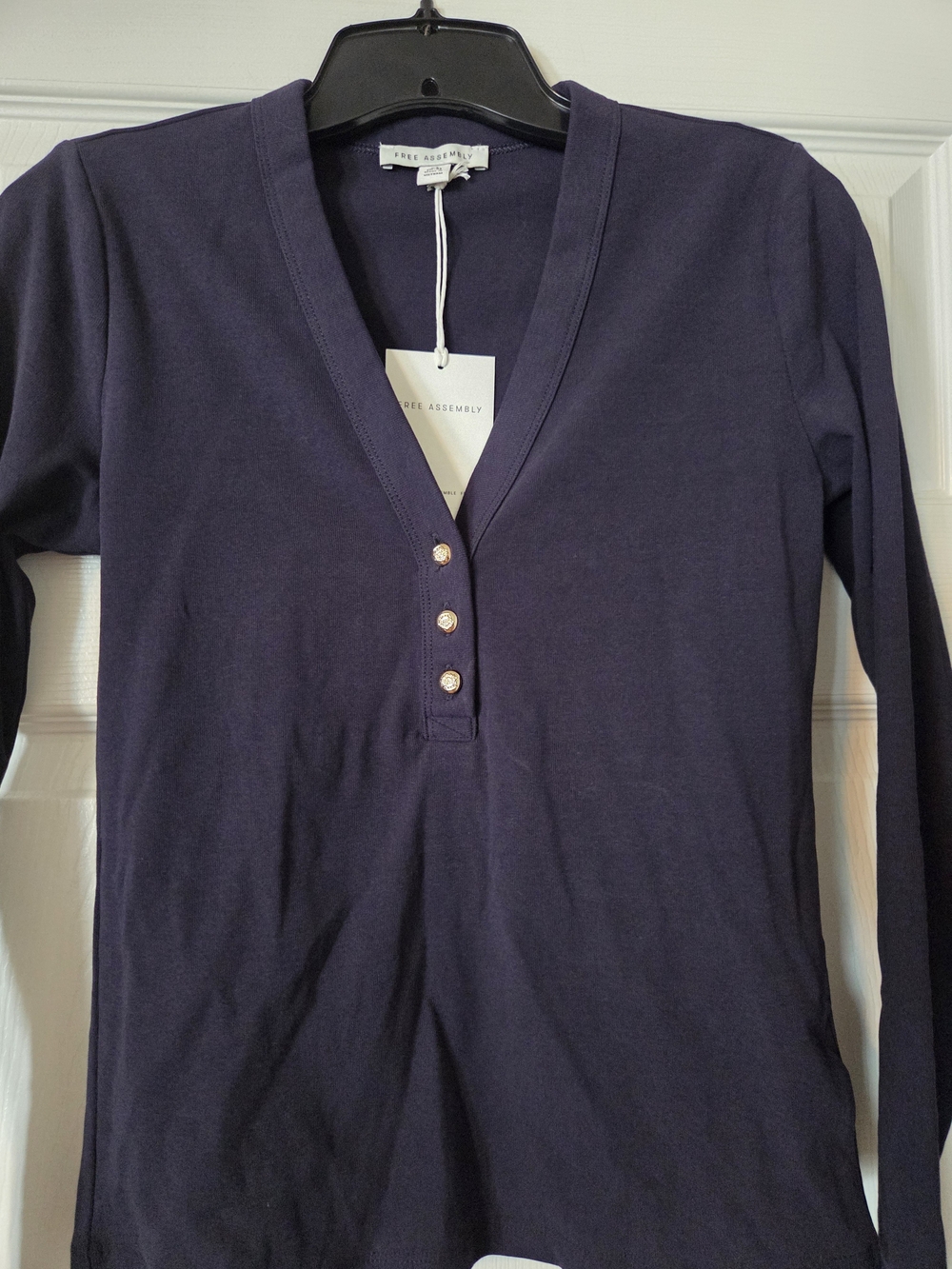 Free Assembly Long-Sleeve Henley Top - Navy - Picture 5 of 9